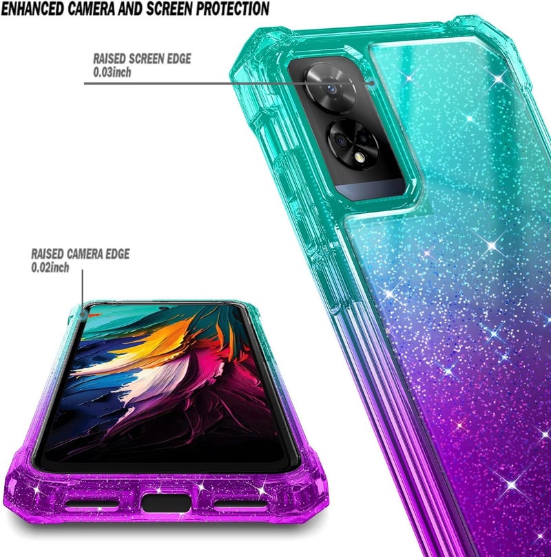 WDHD Compatible with TCL 50 XE 5G & TCL 50 XE NXTPAPER 5G Phone Case Glitter Aqua/Purple | Full-Body Protective Shockproof Rugged Bumper Cover with Screen Protector, Raised Corners Drop Protection - Image 2